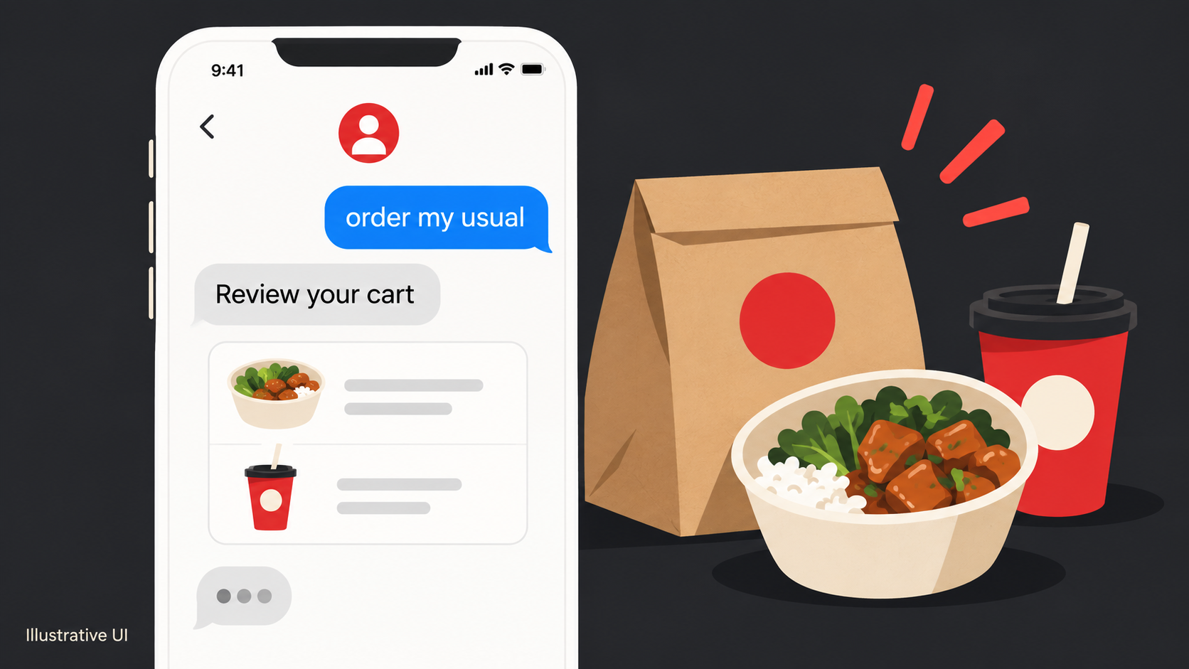 A text conversation ordering food through an AI agent